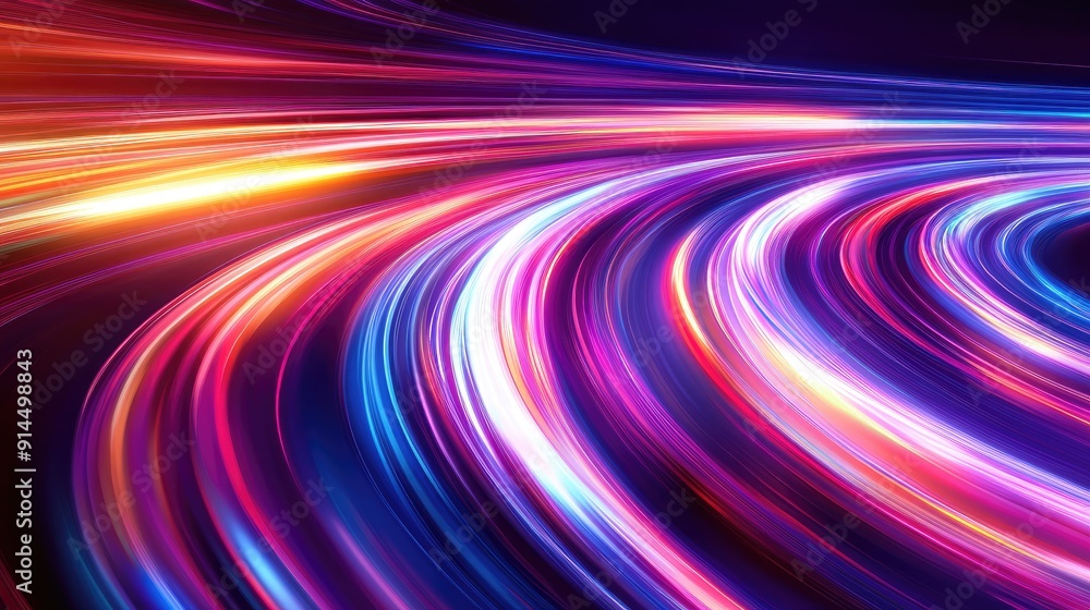 Poster colorful light trails with a long time exposure motion blur effect, creating a dynamic and vibrant v