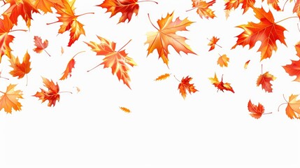 Autumn banner featuring falling maple leaves on a white background.