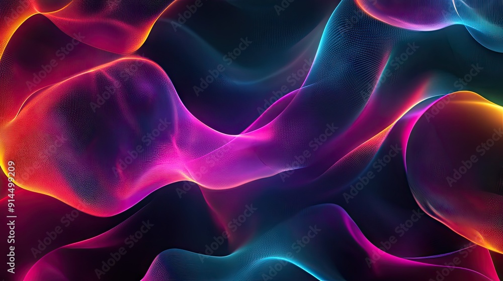 Poster dark abstract background with glowing waves, creating a mysterious and captivating design. perfect f