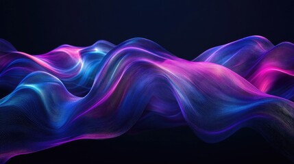 Dark background featuring abstract blue and purple waves, creating a visually striking effect. -
