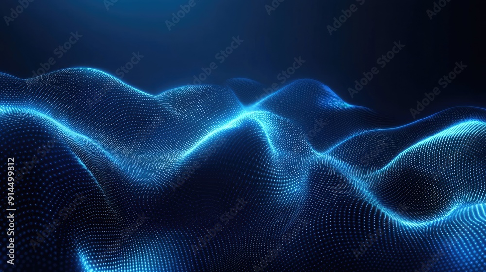 Poster dark blue backdrop with luminous wave lines, ideal for creating stylish and high-tech abstract effec