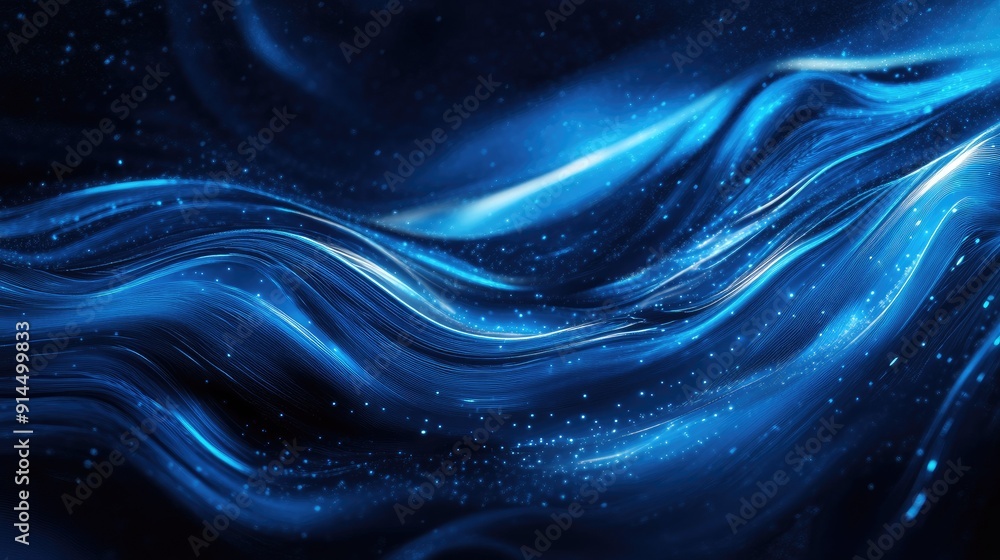 Poster dark blue backdrop with luminous wave lines, ideal for creating stylish and high-tech abstract effec