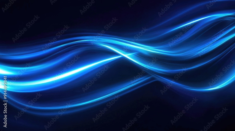 Poster dark blue backdrop with luminous wave lines, ideal for creating stylish and high-tech abstract effec