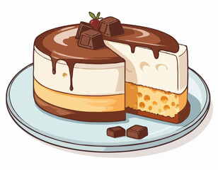 Cheese cake with chocolate cream isolated on white background 