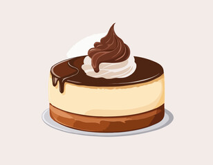 Cheese cake with chocolate cream isolated on white background 