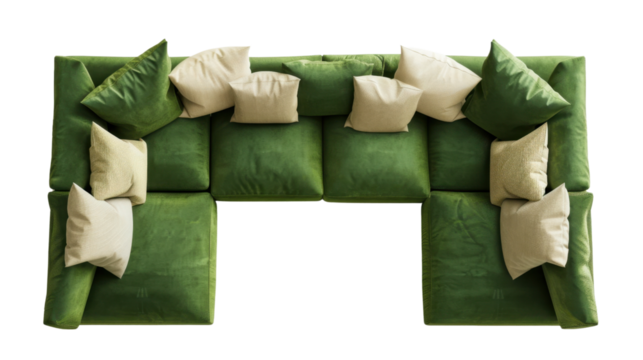 Cozy green sofa top view on transparent background - Powered by Adobe