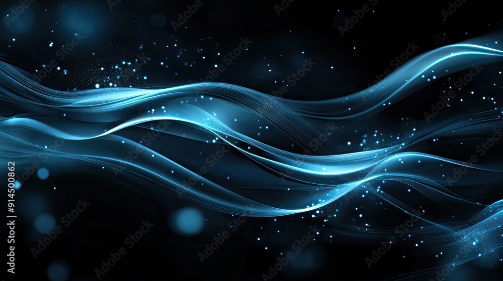 Poster dynamic dark background with luminous abstract waves, perfect for modern and high-tech themes.