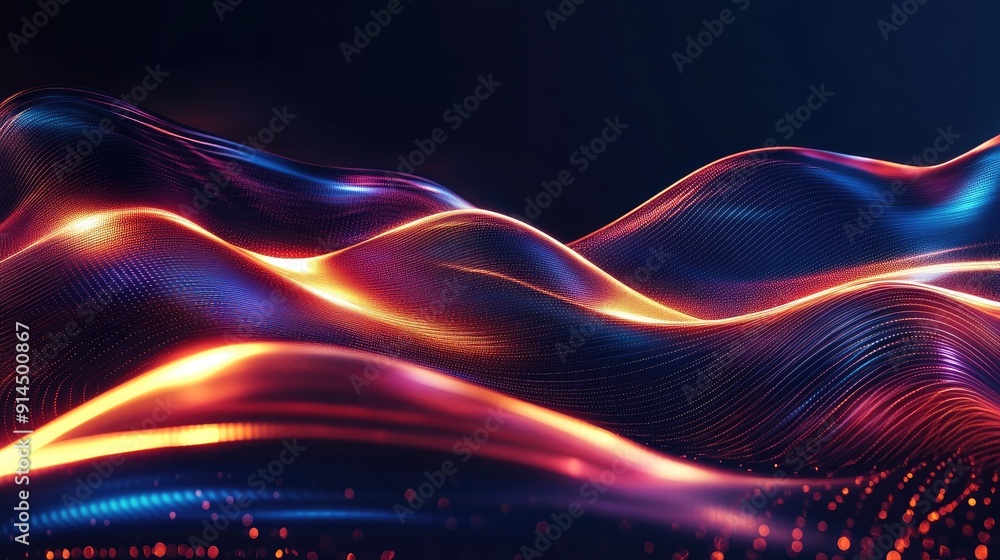 Poster dynamic dark background with luminous abstract waves, perfect for modern and high-tech themes.