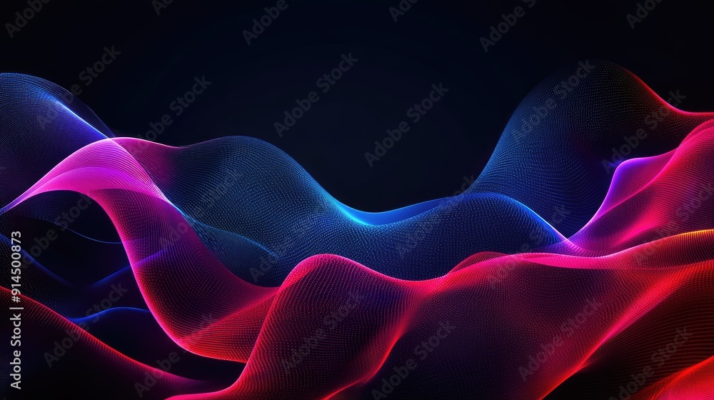 Poster dynamic dark background with luminous abstract waves, perfect for modern and high-tech themes.