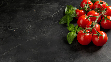 Tomatoes and Basil from Above - professional food photography - Space for Text on Neutral Black or White Background