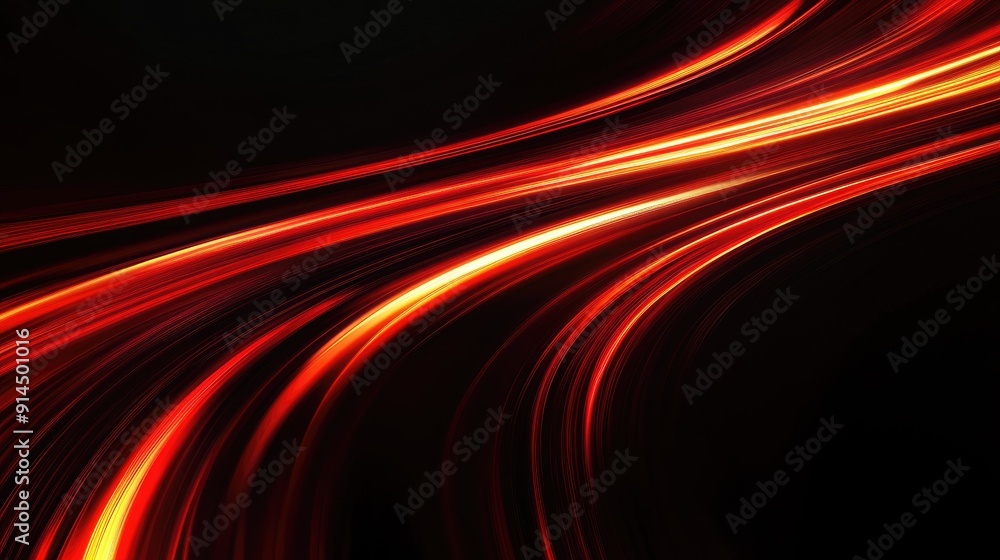 Poster dynamic red light speed curves on a black background, offering a vibrant and engaging abstract vecto