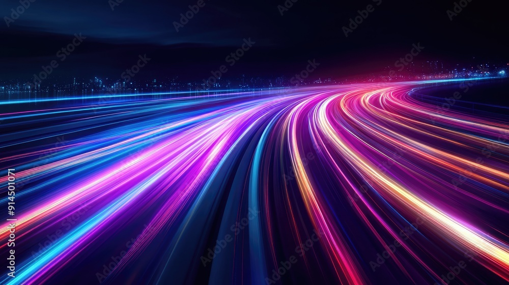 Poster dynamic vector design featuring colorful light trails with long exposure motion blur, offering a vib