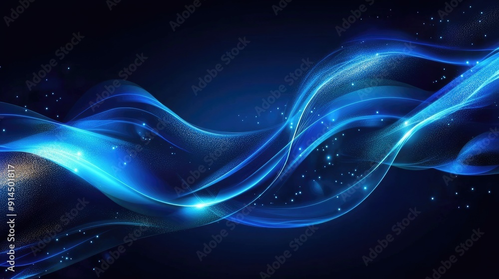 Aufkleber elegant glowing wave lines on a dark blue backdrop, creating a stylish and dynamic visual effect.