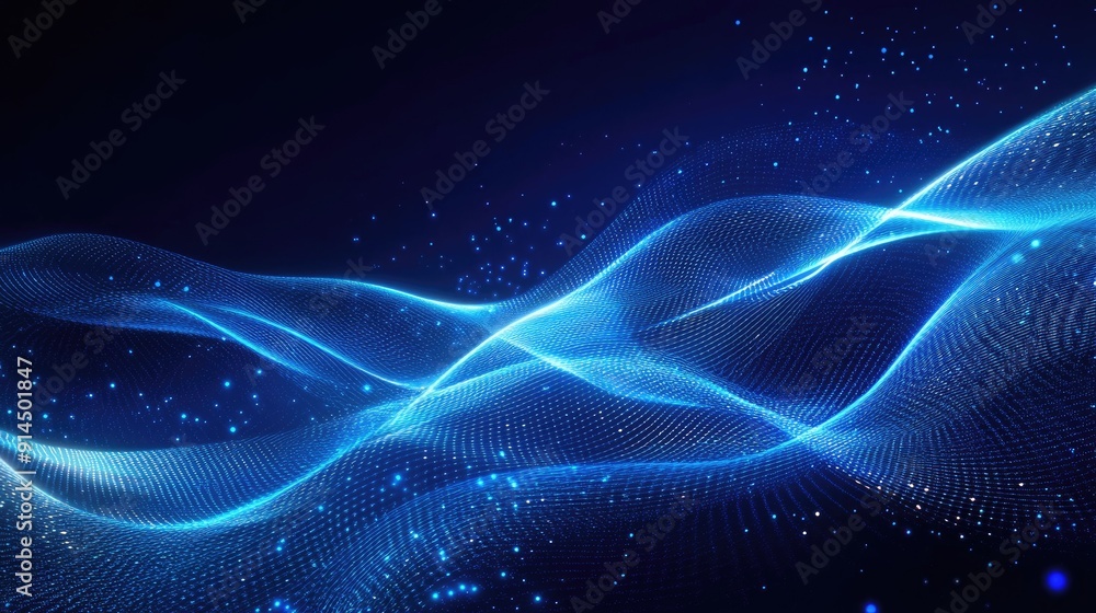 Aufkleber elegant glowing wave lines on a dark blue backdrop, creating a stylish and dynamic visual effect.