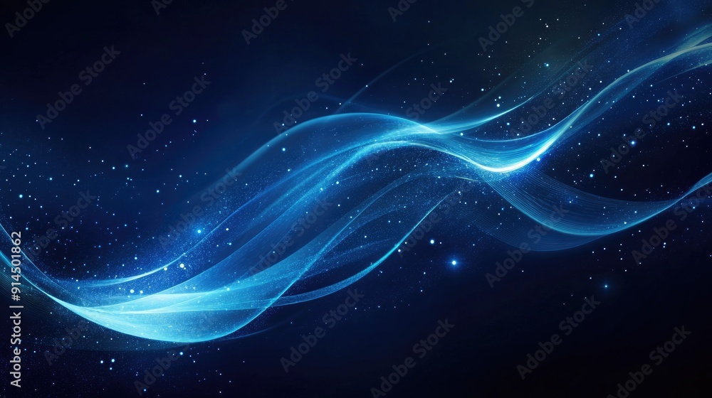 Aufkleber elegant glowing wave lines on a dark blue backdrop, creating a stylish and dynamic visual effect.