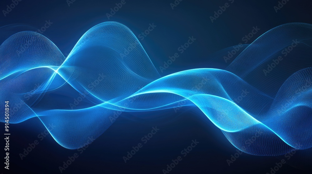 Aufkleber elegant glowing wave lines on a dark blue backdrop, creating a stylish and dynamic visual effect.