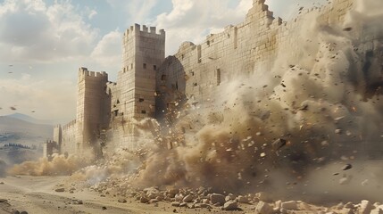 Jericho's walls are destroyed. crumbling walls of a medieval castle fort. The Stunning Ramparts of Jericho Were Topped Off by Tactical Brilliance in Detailed Detail. Jericho's walls collapse