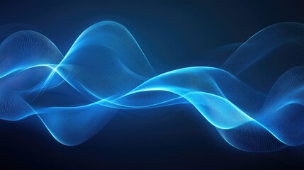 Obraz premium Elegant glowing wave lines on a dark blue backdrop, creating a stylish and dynamic visual effect.