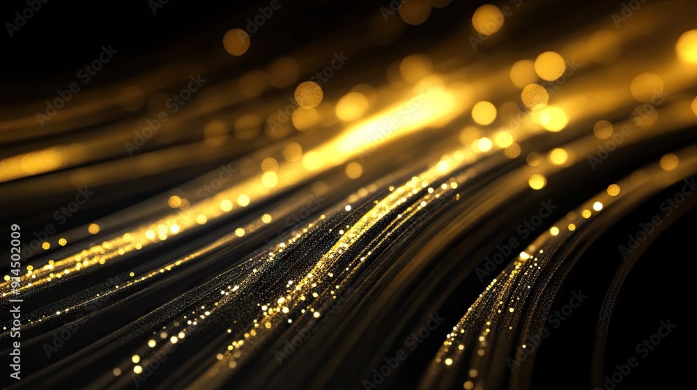 Aufkleber elegant gold lighting lines with sparkle on dark backdrop, perfect for high-end design projects with