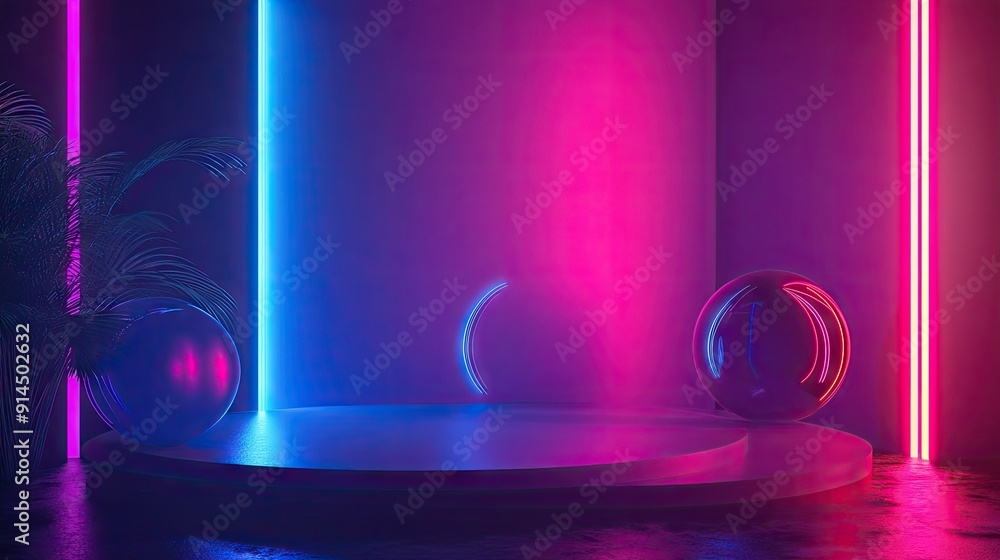 Aufkleber elegant, shiny 3d shapes illuminated on a neon gradient stage, captured in a 3d render. ideal for sh