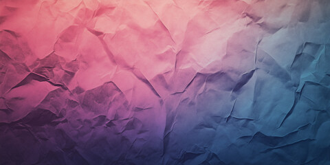 Fototapeta premium Abstract crumpled paper texture with a gradient from pink to blue, creating a unique and colorful background with copy space.
