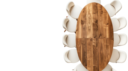 Dining table with chairs top view on transparent background