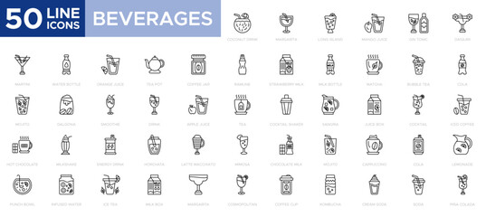 Beverages icon set related to beverages. Linear icon collection. thin outline icons pack. simple vector icons illustration