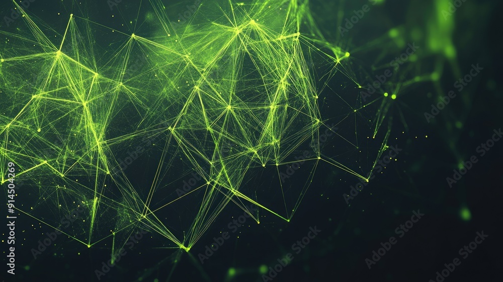 Poster geometric abstract background with bright green triangular cells and polygons, ideal for contemporar