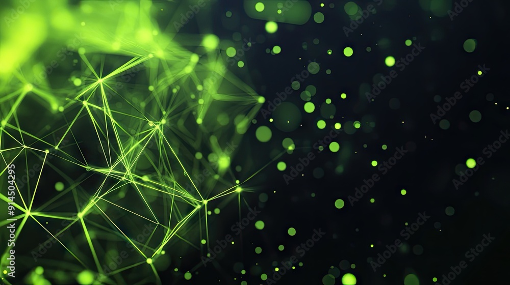 Poster geometric abstract background with bright green triangular cells and polygons, ideal for contemporar