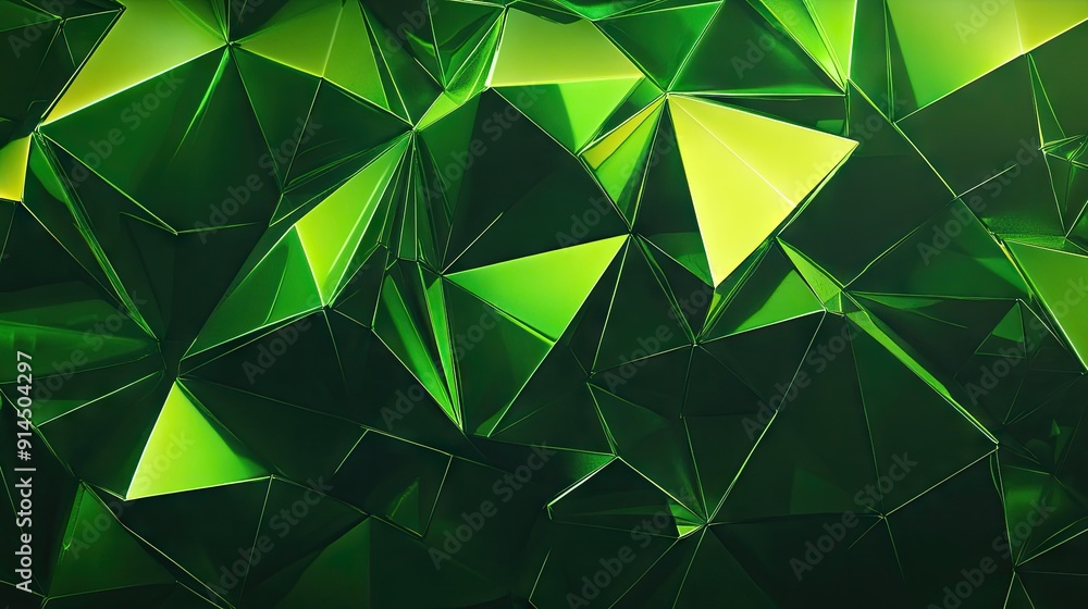 Poster geometric abstract background with bright green triangular cells and polygons, ideal for contemporar