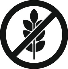 Black and white icon representing a gluten free diet, indicating products that do not contain wheat, barley, or rye