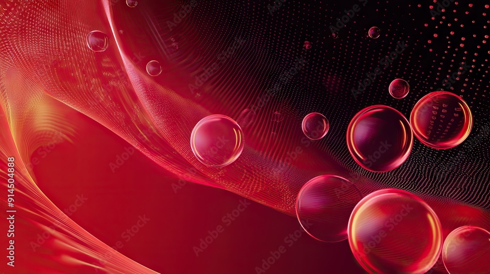 Poster geometric patterns of red light circles and bubbles on a red-black gradient background, ideal for cr