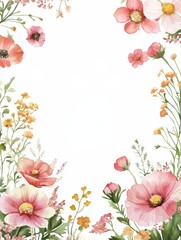 Watercolor Floral Frame with Wildflowers and Spring Flowers, Isolated on White Background, Perfect for Business and Branding Generative AI