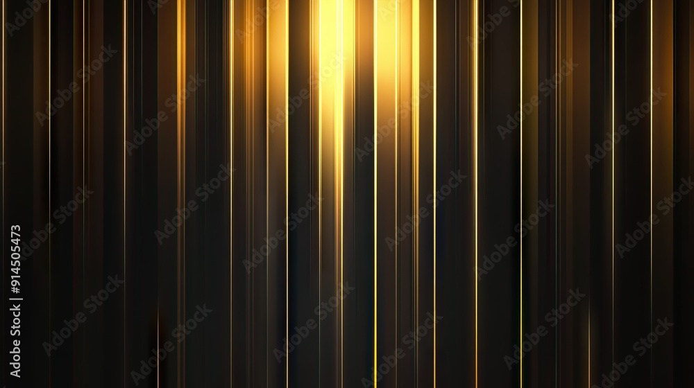 Poster glowing gold vertical lines with lighting effects on dark background, creating a luxurious feel with