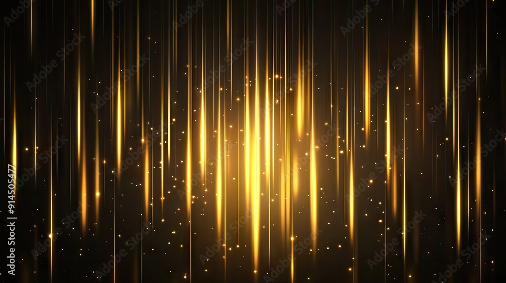 Aufkleber glowing gold vertical lines with lighting effects on dark background, creating a luxurious feel with