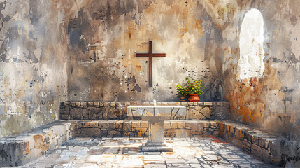 Old church interior architecture ancient building religion cross christendom faith chapel cathedral christianity religious jesus christ window light god belief holy spiritual inside altar stone wall