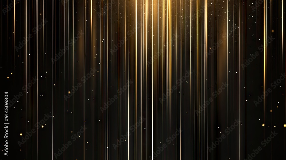 Poster Luxurious gold vertical lines on dark background with lighting effect and sparkle, perfect for elegant designs with text space.