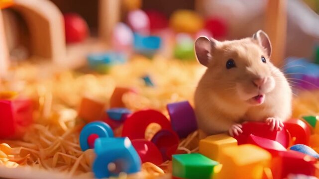 cute hamster with his toy