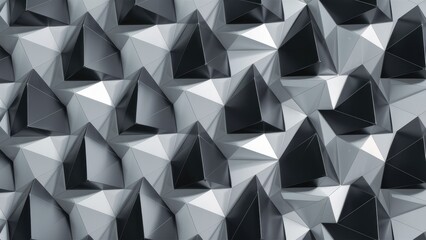 Fototapeta premium Seamless geometric pattern featuring black and gray triangles on a light background Abstract digital grid design with a white polygon mosaic triangle backdrop ideal for business and