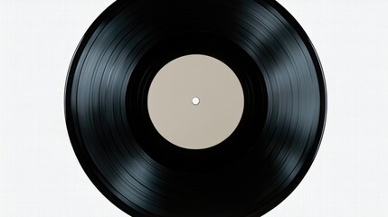 Obraz premium A single black vinyl record placed on a white background
