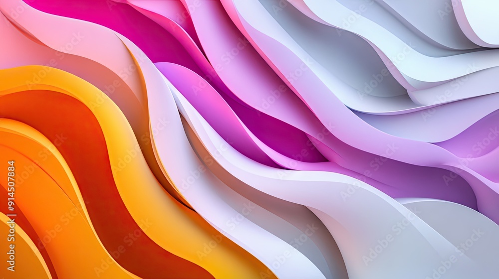 Poster modern 3d background with overlapping colorful layers and wave effects, creating a dynamic and minim