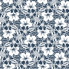 Black and white seamless pattern with flowers.  Vector illustration