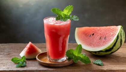 Refreshing Watermelon Juice with Mint Leaves