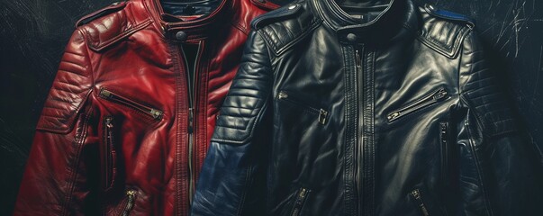 Pair of stylish leather jackets, 4K hyperrealistic photo