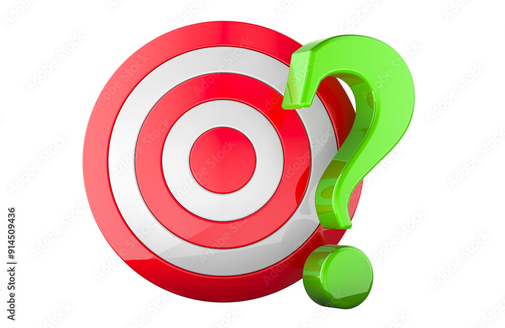 Poster question mark with target, 3d rendering isolated on transparent background