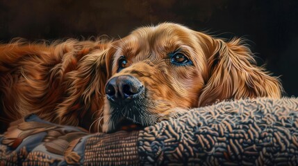 Obraz premium ã´ã¼ã«ãã³ã¬ããªã¼ãã¼ ãçå®çª ã²ã¨ãã¼ã£ã¡ å¾ ã£ã¦ãã Golden Retriever Stay at home, alone, waiting. looking up