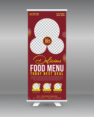 Food and Restaurant roll up banner template design