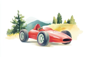 Whimsical Watercolor Race Car Landscape for Kids Birthday Party Design Generative AI