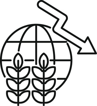 recommend clip art: Line icon illustration representing a global wheat crisis with a downward arrow symbolizing decreasing production