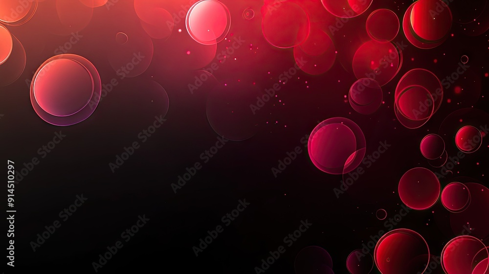 Poster red and black gradient background with geometric patterns of light circles and bubbles, ideal for ab